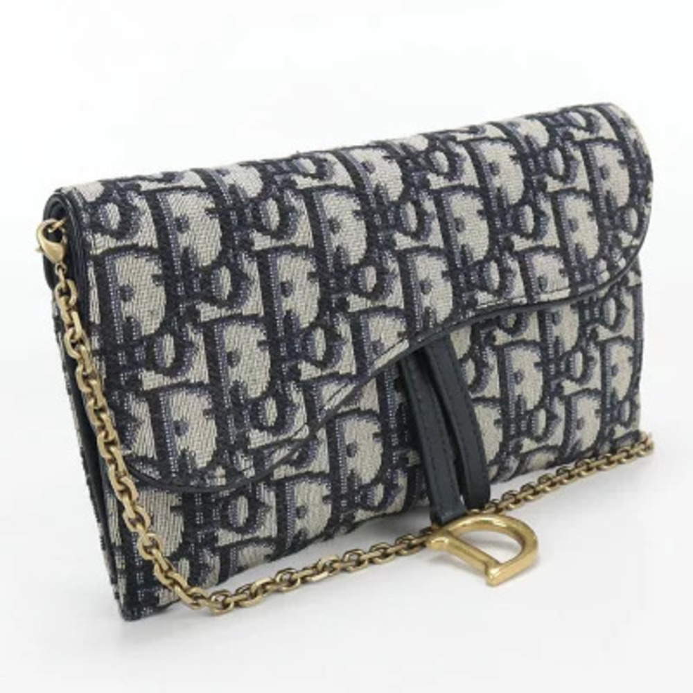 DIOR Chain Wallet Clutch Saddle Navy Blue